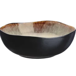 2 Saladiers en Grès Iris beige/marron - 24x8.5/28.5x10 cm