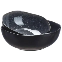 2 Saladiers en Grès Iris bleu foncé - 24x8.5/28.5x10 cm