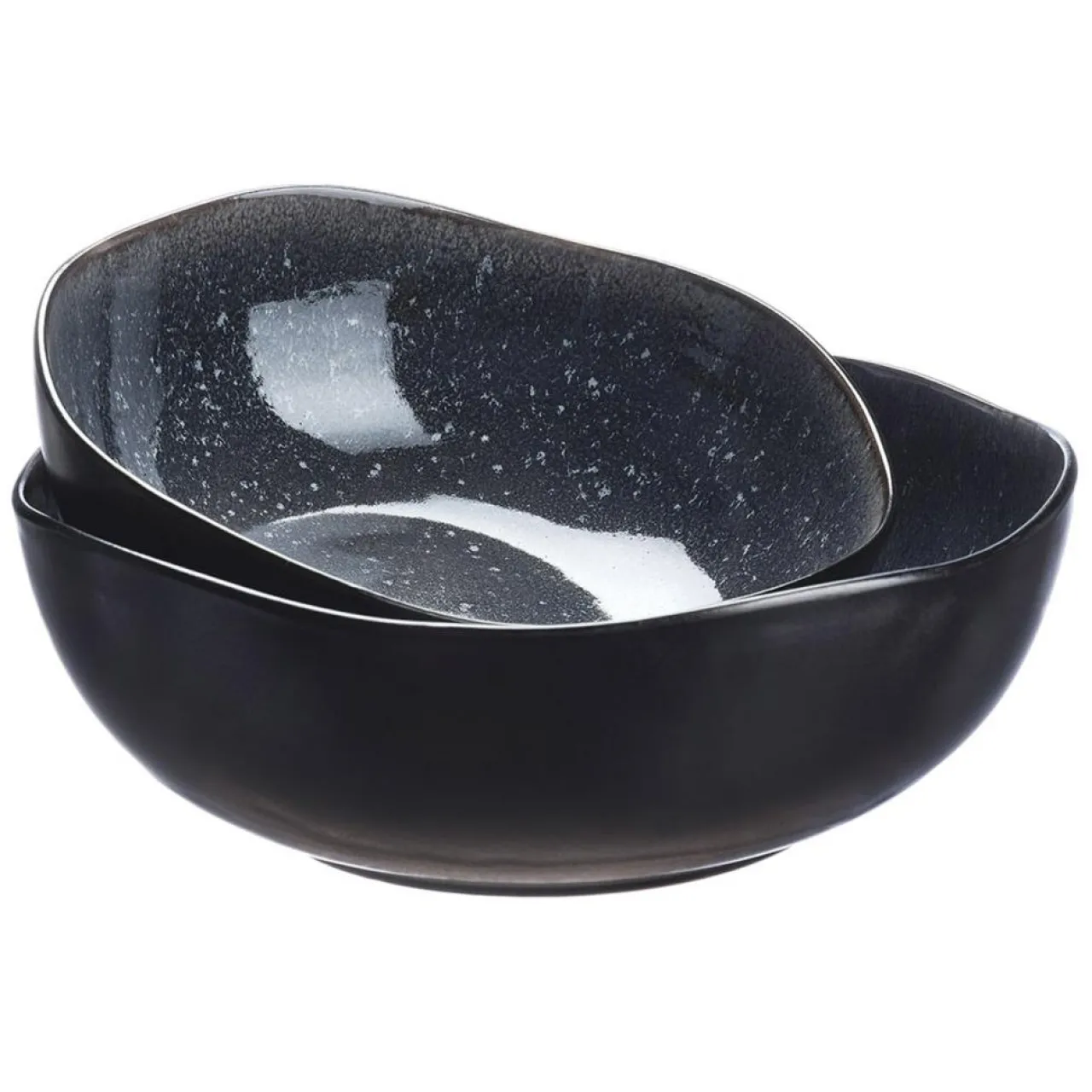 2 Saladiers en Grès Iris bleu foncé - 24x8.5/28.5x10 cm