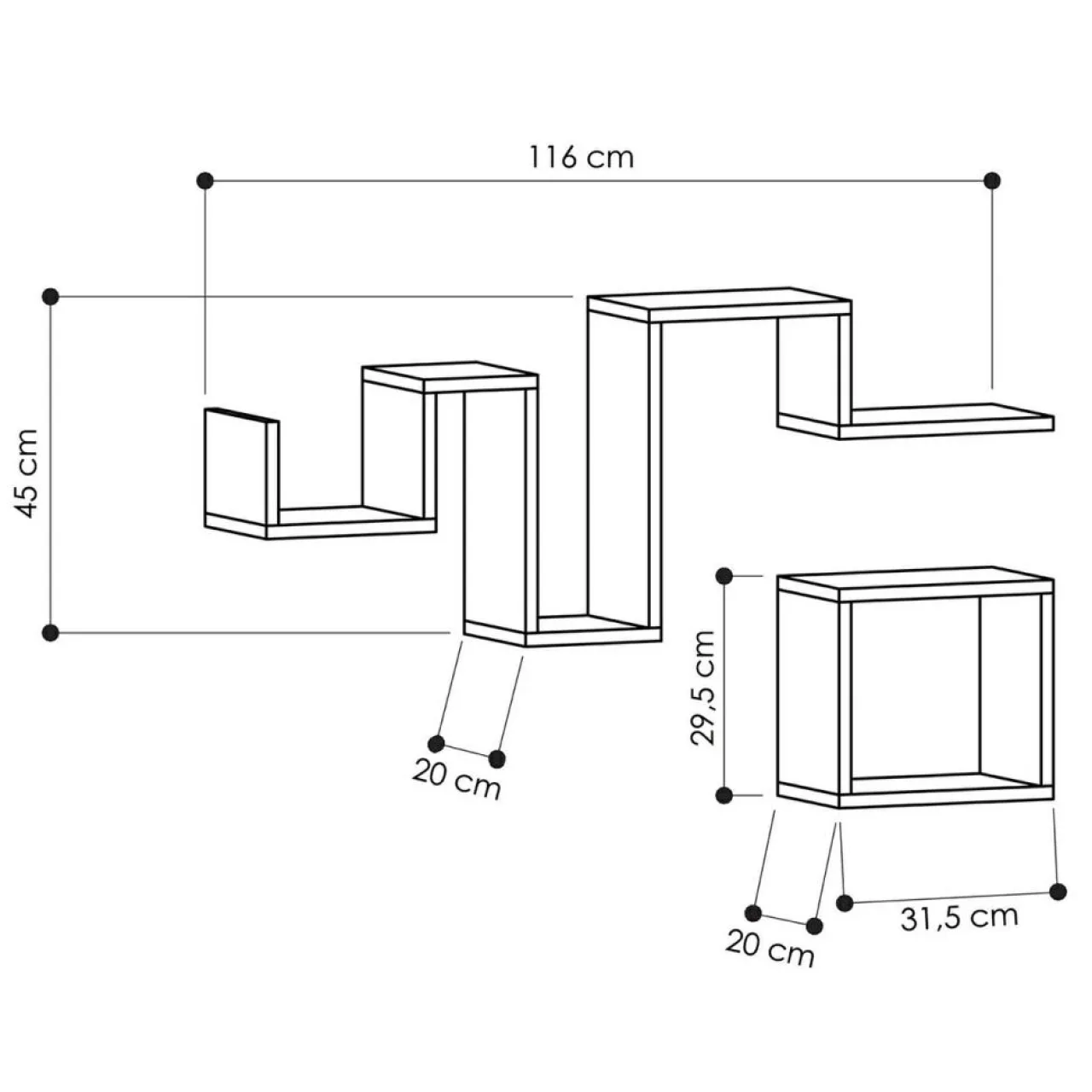 2 Étagères follow chêne - 48x116x48 cm