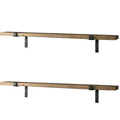2 Étagères murales noyer noires - 60x16x14 cm