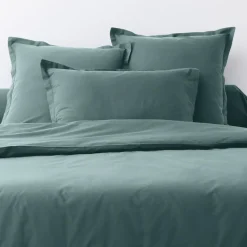 2 Taies d'oreiller 100% Coton unies bleu canard