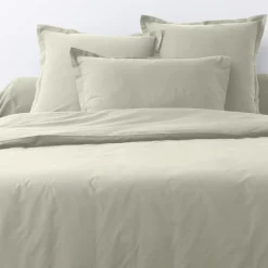 2 Taies d'oreiller en coton unies grège