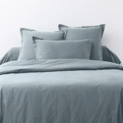 2 Taies d'oreiller en coton unies silver