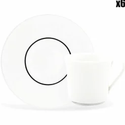 6 Tasses à café + soucoupes en Porcelaine Ligne blanches - 70ml