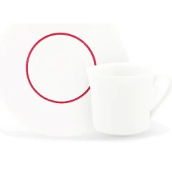 6 Tasses à café + soucoupes en Porcelaine Ligne blanches - 70ml