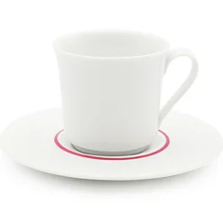 6 Tasses à café + soucoupes en Porcelaine Ligne blanches - 70ml