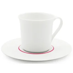 6 Tasses à thé + soucoupes en Porcelaine Ligne blanches - 150ml