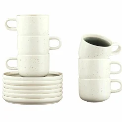 6 Tasses avec soucoupe Oxygen gris/vert bouteille/beige - 20 cl
