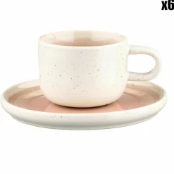 6 Tasses avec soucoupe Oxygen rose poudre/beige - 20 cl