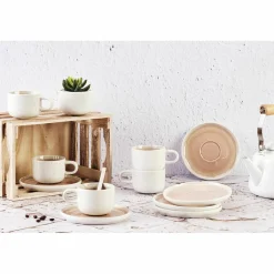 6 Tasses avec soucoupe Oxygen rose poudre/beige - 20 cl