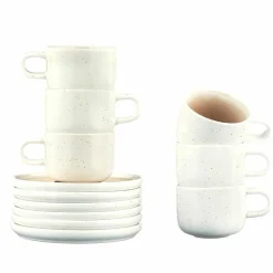 6 Tasses avec soucoupe Oxygen rose poudre/beige - 20 cl