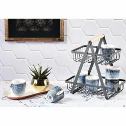 6 Tasses Cosmos bleu/blanc nacré - 15 cl