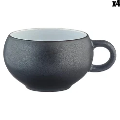 4 Tasses en Grès Gourmet blanc granité/noir onyx - 12 cL