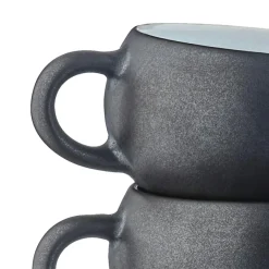 4 Tasses en Grès Gourmet blanc granité/noir onyx - 12 cL