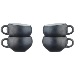 4 Tasses en Grès Gourmet blanc granité/noir onyx - 12 cL