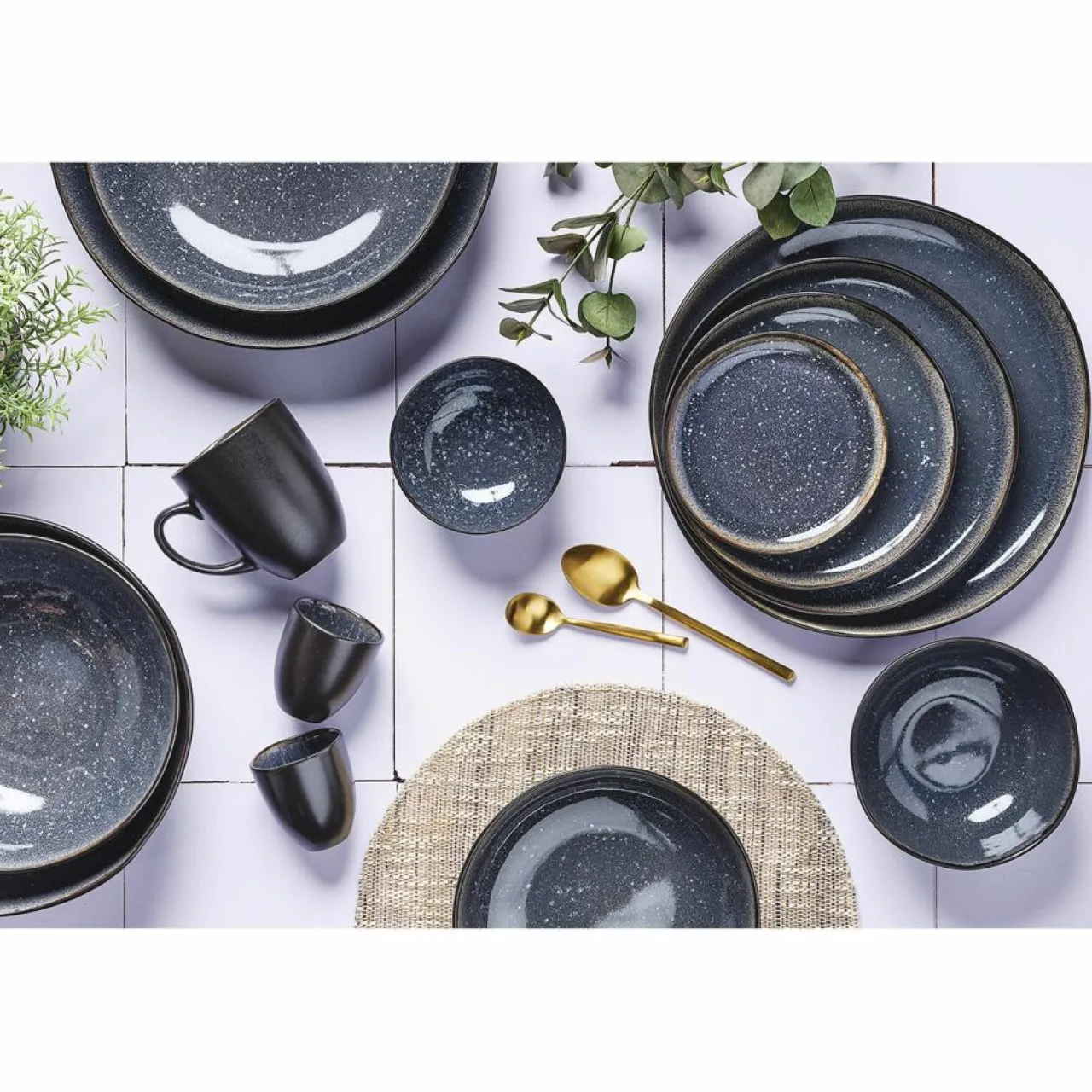 6 Tasses en Grès Iris bleu foncé - 15 cl