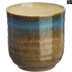 6 Tasses en Grès Island kaki/bleu - 15 cl