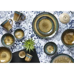 6 Tasses en Grès Island kaki/bleu - 15 cl