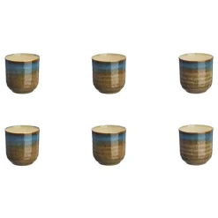 6 Tasses en Grès Island kaki/bleu - 15 cl