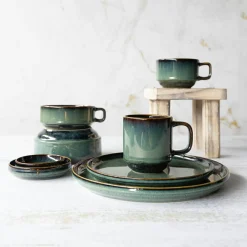 6 tasses en Grès Jade vert foncé - 36cl