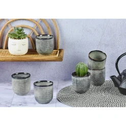 6 Tasses en Grès Zen gris/bleu - 20 cl