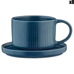 8 Tasses Scandi Et Soucoupe bleu marine - 15 cl