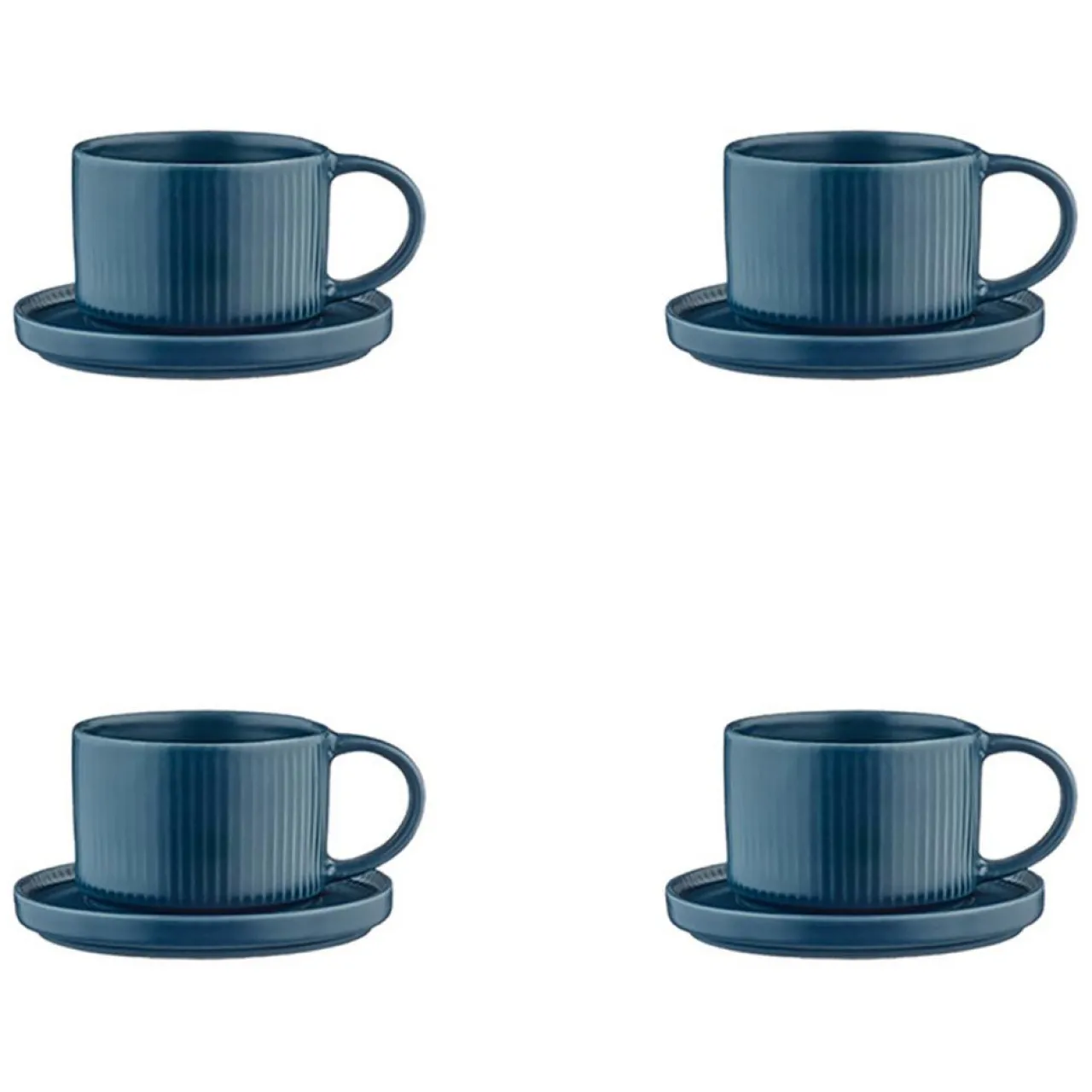 8 Tasses Scandi Et Soucoupe bleu marine - 15 cl