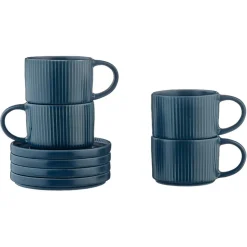 8 Tasses Scandi Et Soucoupe bleu marine - 15 cl