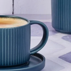 8 Tasses Scandi Et Soucoupe bleu marine - 15 cl