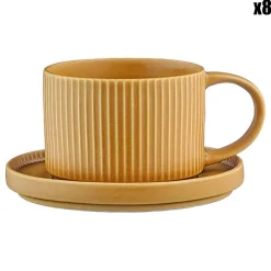 8 Tasses Scandi Et Soucoupe jaune ocre - 15 cl