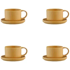 8 Tasses Scandi Et Soucoupe jaune ocre - 15 cl