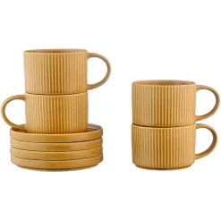 8 Tasses Scandi Et Soucoupe jaune ocre - 15 cl