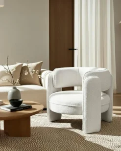 Aéla - Fauteuil cocooning en tissu bouclettes beige