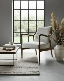 Ambre - Fauteuil en bois massif chêne et en lin