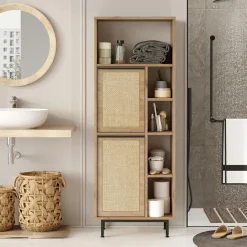 Armoire de salle de bains noyer/chêne - 74.8x161.6x35.5 cm