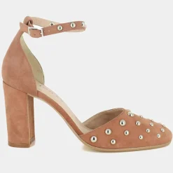 Babies en Velours de Cuir Siete roses - Talon 9 cm