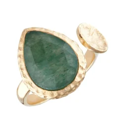 Bague ajustable Hélena Aventurine en laiton doré