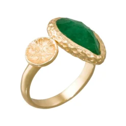 Bague ajustable Hélena Aventurine en laiton doré