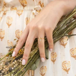 Bague ajustable Norah Agate en laiton doré