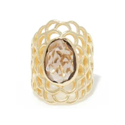 Bague ajustable Quartz fumé en laiton doré