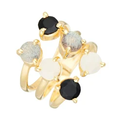 Bague ajustable Stella Labradorite en laiton doré