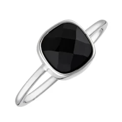 Bague Ella Onyx en laiton argenté