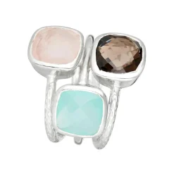 Bague Elsa Aqua Calci & Quartz en laiton argenté