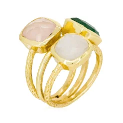 Bague Elsa Aventurine Quartz & Pierre de Lune en laiton doré