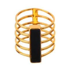 Bague Emma Onyx en laiton doré