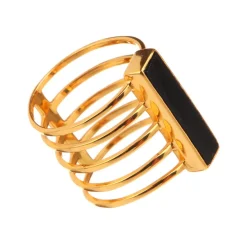 Bague Emma Onyx en laiton doré