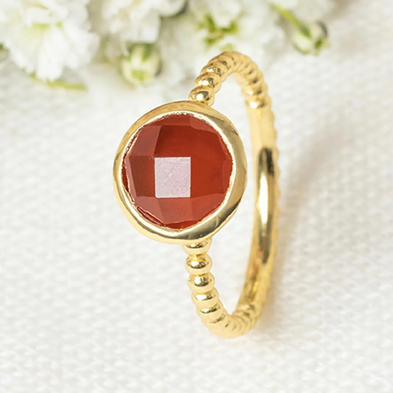 Bague Felicia Cornaline en laiton doré