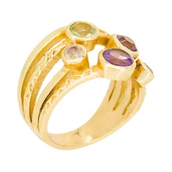 Bague Kelly Pierre de lune & Améthyste en laiton doré