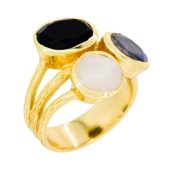 Bague Mariel Onyx & Labradorite en laiton doré